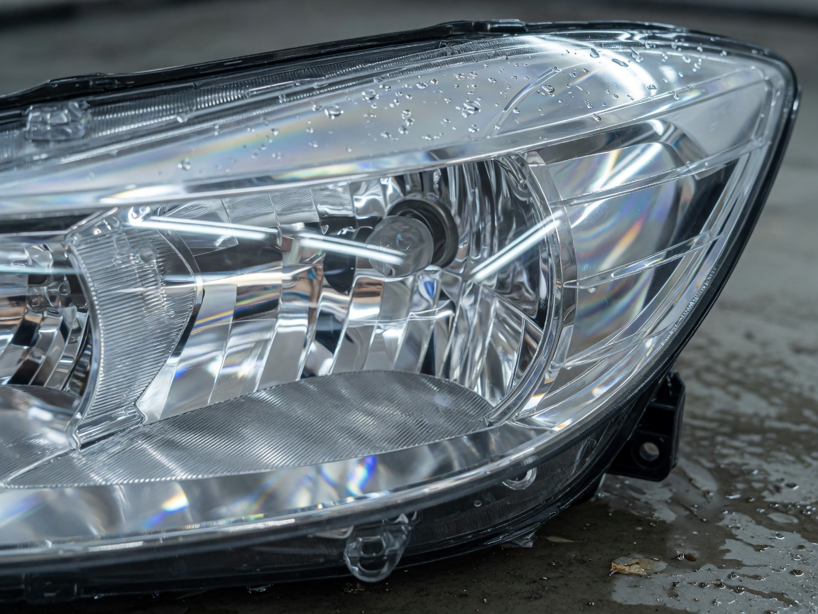 Farol de automóvel com a lente limpa. Imagem de referência visual.